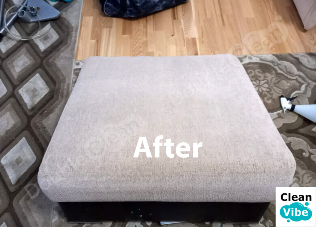 Fabric ottoman restoration - before and after deep cleaning for a fresh look
